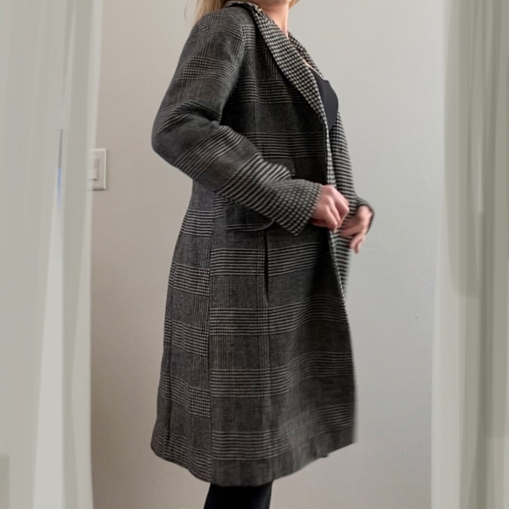 Long Plaid Herringbone Gingham Coat